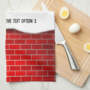 Linge De Cuisine Brique rouge avec congère de Noël