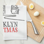 Linge De Cuisine Brooklyn Bridge Red Bow New York Noël (Quart Plié)