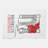 Linge De Cuisine Brooklyn Bridge Red Bow New York Noël (Horizontal)