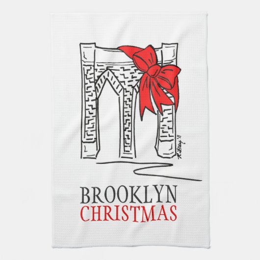 Linge De Cuisine Brooklyn Bridge Red Bow New York Noël (Vertical)