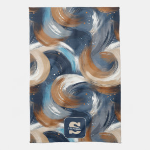 Linge De Cuisine Brosses Abstraites bouclés en bleu, blanc et Brown