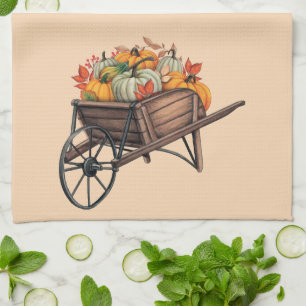 Linge De Cuisine Brouette d'automne avec citrouilles