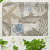 Linge De Cuisine Brown Beach Blue Shells Ocean (Plié)