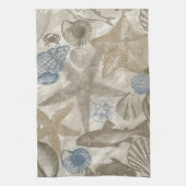 Linge De Cuisine Brown Beach Blue Shells Ocean    (Vertical)