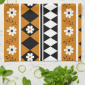 Linge De Cuisine Brown Black Stripe Tropical Floral Botanique (Plié)