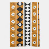 Linge De Cuisine Brown Black Stripe Tropical Floral Botanique (Vertical)