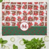 Linge De Cuisine Brown Dachshund Motif Monogram Chien de Noël (Plié)