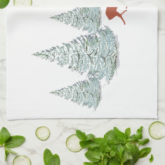 Linge De Cuisine Brown Deer under Snow Covered Spruce Trees (Plié)