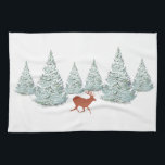 Linge De Cuisine Brown Deer under Snow Covered Spruce Trees<br><div class="desc">Spruce tree covered by snow. Winter festive motif.</div>