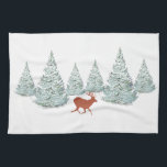 Linge De Cuisine Brown Deer under Snow Covered Spruce Trees<br><div class="desc">Spruce tree covered by snow. Winter festive motif.</div>
