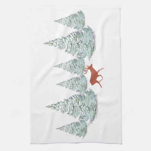 Linge De Cuisine Brown Deer under Snow Covered Spruce Trees   (Vertical)