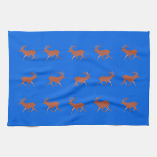 Linge De Cuisine Brown Deer Walking Festive Motif Bleu