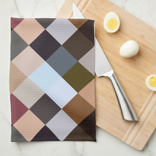 Linge De Cuisine Brown gris foncé Mauve Taupe Carrés Mosaïque Motif (Quart Plié)