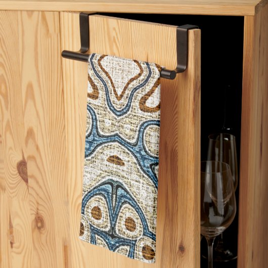 Linge De Cuisine Brown Ochre Turquoise Hip Tribe Art (Pliage en tiers)