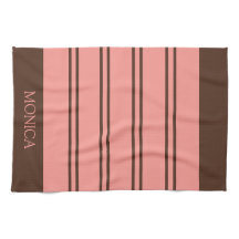 Brown Pink Stripes monogram Name Kitchen Towels