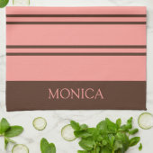 Linge De Cuisine Brown Pink Stripes Script Name Kitchen Towels (Plié)