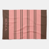 Linge De Cuisine Brown Pink Stripes Script Name Kitchen Towels (Horizontal)