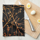 Linge De Cuisine Brûler Orange Twigs sur Noir (Quart Plié)