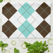 Linge De Cuisine Brun de très bon goût et motifs bleus turquoises (Plié)