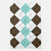 Linge De Cuisine Brun de très bon goût et motifs bleus turquoises (Vertical)