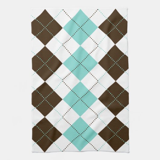 Linge De Cuisine Brun de très bon goût et motifs bleus turquoises (Vertical)