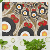 Linge De Cuisine Brunch Fractal Art Drôle Nourriture, Tomates, Oeuf (Plié)