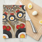 Linge De Cuisine Brunch Fractal Art Drôle Nourriture, Tomates, Oeuf (Quart Plié)