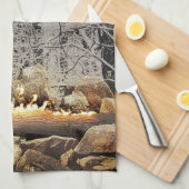 Linge De Cuisine Bûche de Yule en feu dans une forêt enneigée (Quart Plié)