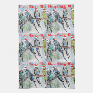 Linge De Cuisine Budgie Budgies Joyeux Budgiemas dîner de Noël