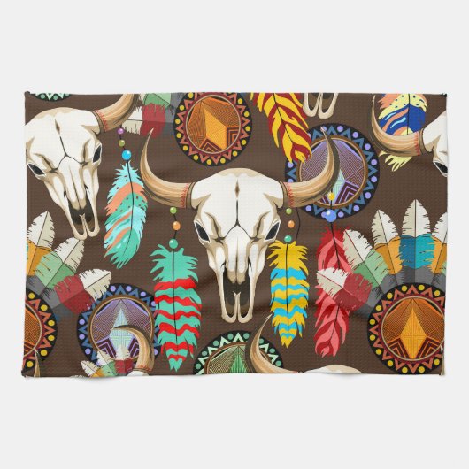 Linge De Cuisine Buffalo Skull Native American Emblem (Horizontal)