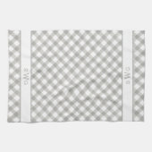 Linge De Cuisine Buffle gris et blanc posé trois premiers monogramm (Horizontal)