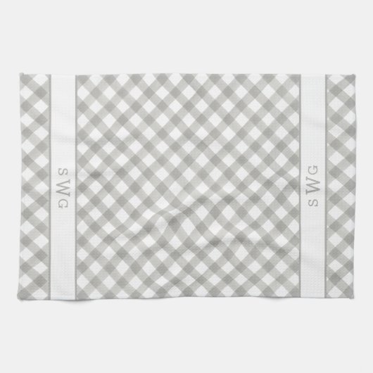 Linge De Cuisine Buffle gris et blanc posé trois premiers monogramm (Horizontal)