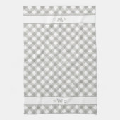 Linge De Cuisine Buffle gris et blanc posé trois premiers monogramm (Vertical)