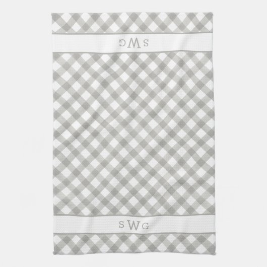 Linge De Cuisine Buffle gris et blanc posé trois premiers monogramm (Vertical)