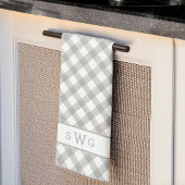 Linge De Cuisine Buffle gris et blanc posé trois premiers monogramm