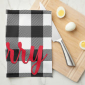 Linge De Cuisine Buffle noir et blanc de Noël plaqué (Quart Plié)