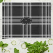 Linge De Cuisine Buffle noir et blanc plaid monogrammé (Plié)