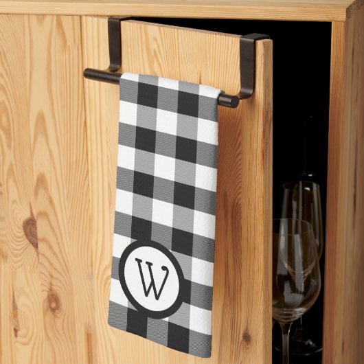 Linge De Cuisine Buffle noir et blanc plaqué avec Monogramme (Pliage en tiers)
