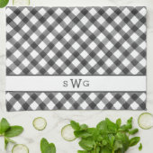 Linge De Cuisine Buffle noir et blanc plaqué trois monogrammes init (Plié)
