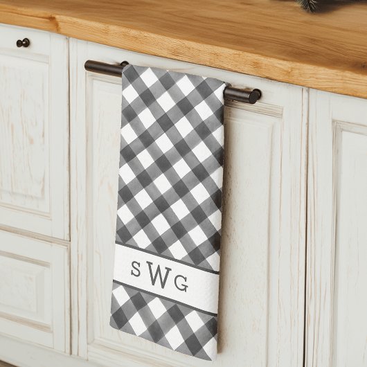 Linge De Cuisine Buffle noir et blanc plaqué trois monogrammes init