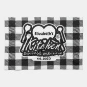 Linge De Cuisine Buffle noir et blanc uni Cuisine personnalisée Nom (Horizontal)