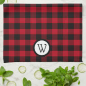 Linge De Cuisine Buffle noir et rouge classique plaqué avec Monogra (Plié)