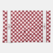 Linge De Cuisine Buffle rouge et blanc posé trois premiers monogram (Horizontal)