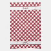 Linge De Cuisine Buffle rouge et blanc posé trois premiers monogram (Vertical)