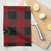 Linge De Cuisine Buffle rouge et noir plaid monogrammé (Quart Plié)