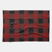 Linge De Cuisine Buffle rouge et noir plaid monogrammé (Horizontal)