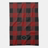 Linge De Cuisine Buffle rouge et noir plaid monogrammé (Vertical)