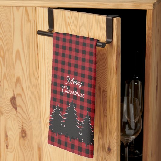Linge De Cuisine Buffle rouge rustique et noir Plaid Christmas Tree (Pliage en tiers)