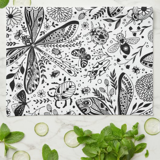 Linge De Cuisine Bugs de Doodle sur bleu foncé (Plié)