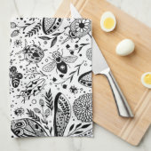 Linge De Cuisine Bugs de Doodle sur bleu foncé (Quart Plié)